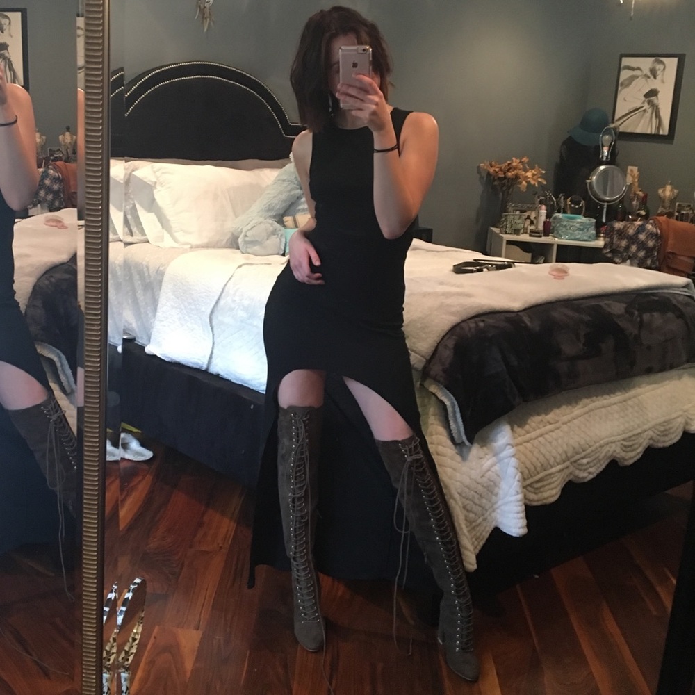 Tie up thigh high boots